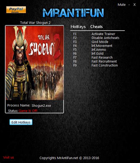 shogun 2 trainer 1.1.0 build 6262